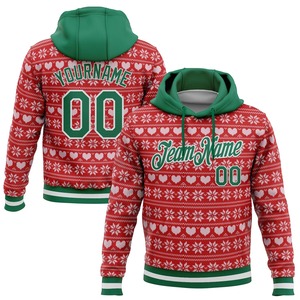 Sudadera con Capucha Deportiva Navideña 3D Personalizada con Bordado en Color Granate, Verde Kelly y Blanco, Venta Directa de Fábrica al por Mayor - Product Image 1