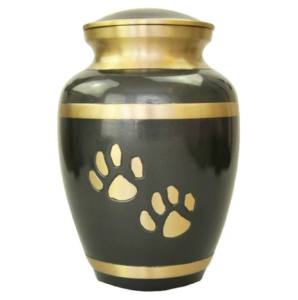 Urnas de Cremación para Mascotas de Latón de Alta Calidad con Diseño de Huella Dorada y Parte Superior Negra Acabada, Urnas Clásicas de Metal para Mascotas - Product Image 1
