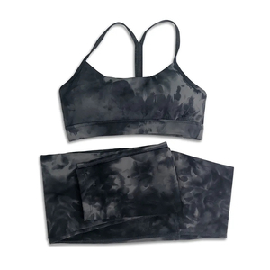 Conjunto de 2 Piezas de Leggings de Yoga Transpirables de Alta Compresión y Sujetador Deportivo para Mujer con Diseño Ecológico de Malla Estampada - Product Image 3