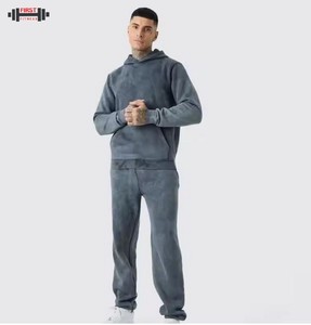 2025 Wholesale Winter Men's Acid Wash <b>Tracksuit</b> Custom Logo OEM Service 100% Cotton Windproof Heavyweight - Product Image 1