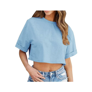 T-shirt court élégant pour femmes, en coton doux, à manches courtes, pour un style décontracté au quotidien - Product Image 1