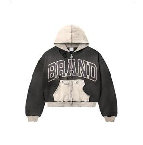 Sweat à capuche zippé personnalisé de haute qualité pour l'hiver, style streetwear, écologique, vintage, double couche, délavé à l'acide, effet soleil, usé, avec poches - Product Image 3