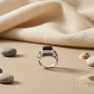 925 <b>Silver</b> Onyx <b>Ring</b> for <b>Men</b> Square <b>Stone</b> Rhodium Plated Fine Jewelry Rhodium Inlaid Gemstone <b>Rings</b> Platinum Main Material Gift - Product Image 3