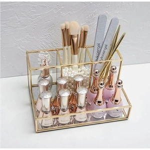 Handmade Vintage Style Gold Metal And Clear Glass Organizer Makeup Brush Holder And Jewelry <b>Storage</b> Display <b>Box</b> At Low Price - Product Image 6