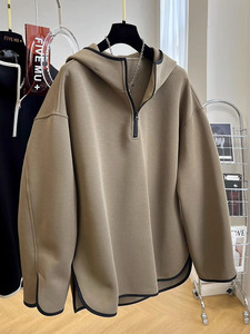 Diseño de alta calidad Sense Regular Fit Half Zipper Hoodies Invierno Tamaño grande Pareja Moda Patrón sólido Personalizado 100% Algodón - Product Image 3