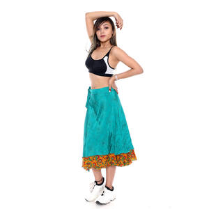 Tea Length Sari <b>Wrap</b> <b>Skirt</b> Lightweight Flowy Boho Handmade Elegant Tea Length <b>Wrap</b> <b>Skirt</b> from Recycled Sari - Product Image 2