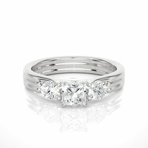 Princess & Round Cut Prong <b>Set</b> Three Stone Diamond <b>Ring</b> For <b>Women</b> - Product Image 2