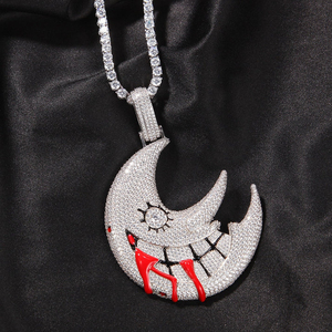 Iced Out Moon 10kt collar con colgante de oro Trippie Redd Moon Bling colgante divertido collar de hip-hop joyería en diamantes cultivados en laboratorio - Product Image 5