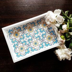Bandeja de Servicio Rectangular de Madera Azul al Mejor Precio, Plato de MDF para Mesa de Centro, Cocina, Comida, Bebidas, Desayuno, Otomana, Proveedor de MDF para Hoteles - Product Image 5