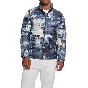 Veste matelassée légère et chaude en toile à col montant et capuche pour homme, personnalisable en gros - Product Image 1