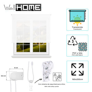 Stores enrouleurs translucides Well Home - Blanc, 160 x 250 cm (largeur x longueur) / Taille du tissu 157 x 245 cm - Product Image 2