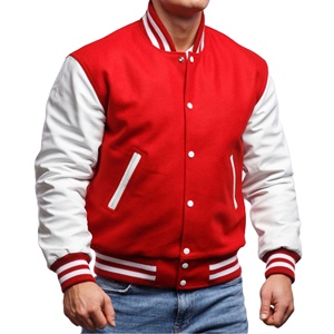 Chaqueta Varsity Unisex al por Mayor, Chaqueta Bomber con Cierre y Parches, Cuerpo de Lana y Mangas de Cuero, Uniforme de Equipo de Béisbol - Product Image 1