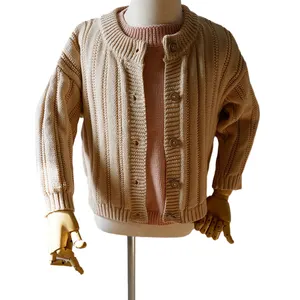 Logo personalizzato inverno Cardigan lavorato a maglia grosso maglione bambino bambini ragazzi ragazze 100% cotone lavorato a maglia Cardigan bambino