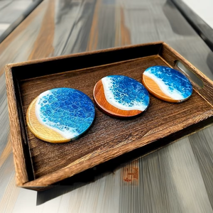 Ensemble de 4 sous-verres en bois de résine, polis, de formes variées, design moderne, écologiques, personnalisables, pour bar, cuisine, maison, fête de déménagement, anniversaire - Product Image 3