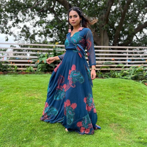 ชุดผ้าจอร์เจีย angharkha ยาวถึงพื้นสวยงามคุณภาพระดับพรีเมี่ยมพิมพ์ลายดิจิตอลสำหรับฤดูร้อน - Product Image 3