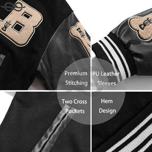 Fabricant OEM Broderie en chenille de haute qualité Manches en cuir pour hommes College Bomber de baseball personnalisé Letterman Laine satin - Product Image 6