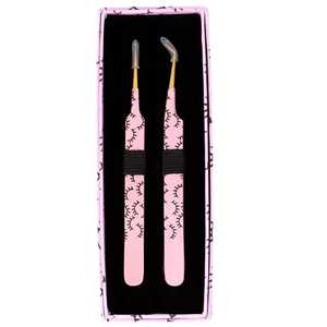 ชุดแหนบต่อขนตา3ชิ้นทำจากสเตนเลสสตีลปลายเรียบสีชมพูเคลือบด้วยกระดาษกล่องแม่เหล็กติดป้ายได้ตามต้องการ - Product Image 3