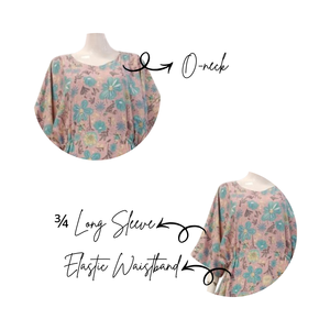 Robe longue décontractée à fleurs pour femmes avec manches 3/4, col en V, taille élastique, respirante et à séchage rapide par Chrysanta - Product Image 2