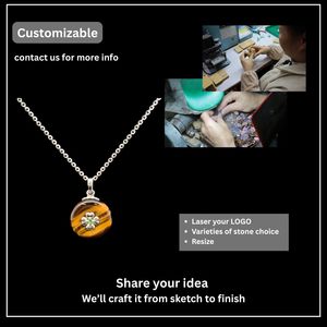 Colgante de Trébol de Cuatro Hojas en Plata de Ley 925 |   Ojo de Tigre Natural y Tsavorita |   Joyería Fina Personalizada OEM |   Cantidad mínima de pedido: 5 piezas - Product Image 5