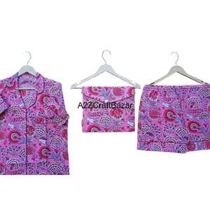 Pyjamas courts pour femmes les plus vendus, vêtements de maison, 100% coton, élégants, doux, imprimés numériques, imprimés floraux, ensemble de shorts de nuit - Product Image 4
