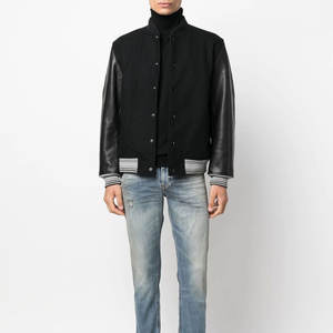 Chaqueta de cuero genuino Letterman superventas, mezcla de lana con cuello levantado, estilo callejero para la escuela, chaqueta Bomber universitaria - Product Image 2