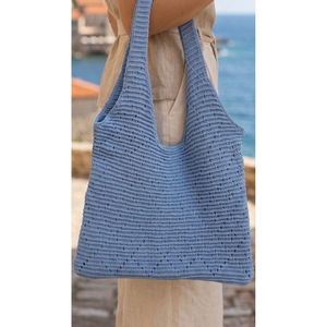 Bolso de Verano Tejido a Mano con Patrón de Baklava Azul Bebé, Decoración con Letras Bordadas, Cierre Abierto, Forro de Poliéster para Todas las Estaciones - Product Image 1