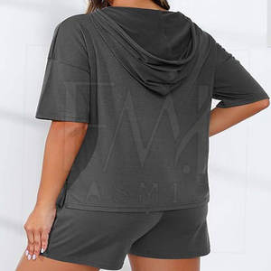 Conjuntos de Dos Piezas Casuales de Verano para Mujer, Tallas Grandes, Sudadera Corta con Forro, Diseño Liso Teñido, Opciones de Color Personalizadas, Precio Razonable - Product Image 6
