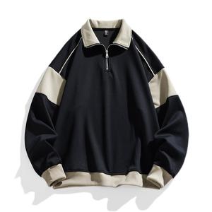 Heavy Duty Half Zip Hoodie for Men Stand up Collar Loose Shoulder Drop Sweatshirt - Product Image 1