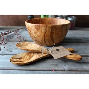 Hermosa ensaladera de madera hecha a mano y frutero con dos cucharas a juego Chocolate y colores beige Regalo de cumpleaños - Product Image 1