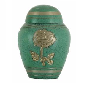 Top Dôme En Laiton Crémation Souvenir Urnes Avec Fleur Gravure Or Et Bleu Couleur Fini Pour Les Cendres Humaines-Fourniture Funéraire - Product Image 3