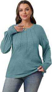 Femmes personnalisé en gros à manches longues pulls col rond sweat plissé tunique hauts décontracté automne hiver mode chemises - Product Image 4