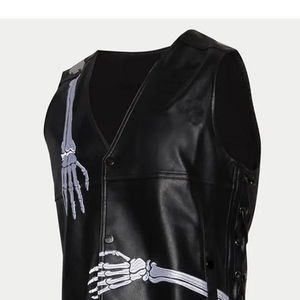 Chaleco de Cuero Genuino sin Mangas con Cuello en V para Hombre, Bolsillos, Cierre de Cremallera, Ajuste Entallado, Resistente al Viento, Impermeable, Reversible y Transpirable para Invierno - Product Image 4