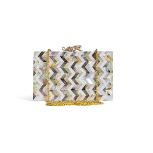 Hecho a mano tradicional señoras moda embrague bolsos madre perla incrustaciones patrón geométrico diseño PVC forro cremallera cierre tipo - Product Image 1