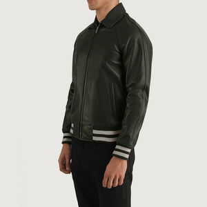2025 chaqueta de bombardero con mangas de cuero genuino de cuerpo de lana de alta calidad personalizada chaquetas universitarias para hombres y mujeres - Product Image 2