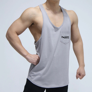 Camisetas sin mangas deportivas de algodón/fibra de bambú transpirables de secado rápido y corte ajustado para hombre, diseño personalizado Twill Sports, chaleco de gimnasio, entrenamiento informal - Product Image 2