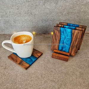 <b>Epoxy</b> Resin Square Coaster and Wood Stand Eco Friendly Luxury Solid Wood and <b>Epoxy</b> Resin Craft Tea Drink Cup Free Coasters - Product Image 6