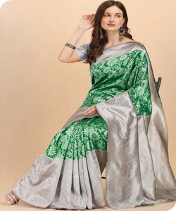 ATRACTIVA LICHI SEDA JACQUARD TRABAJO SAREE CON BLUSA DESCOSADA DESPIECE FIESTA PRECIO AL POR MAYOR ROPA ÉTNICA VERDE - Product Image 1