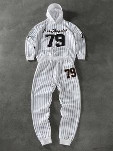 เสื้อสเวตเตอร์และกางเกงมีฮู้ดพิมพ์ลายทางไซส์ใหญ่พิเศษใส่ได้ทั้งชายและหญิงชุดเสื้อผ้าแนวสตรีทสำหรับฤดูหนาวออกแบบโลโก้ได้ตามต้องการ - Product Image 3