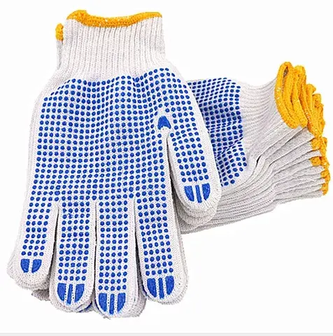 Anti Slip Construction Gloves Building Materials Safety Equipment Plastic Dotted Cotton Gloves for Hands