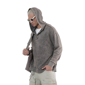 Men Zipper-Up Hoodie Drawstring Hood <b>Thick</b> <b>Fleece</b> Waterproof Plain Dyed Winter Warm Casual Cotton Streetwear Pocket 400g - Product Image 1