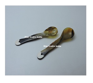 Hot Sell Indian Handmade Buffalo Horn Salad Servers Set of 2 Pcs Premium Quality Kitchenware <b>Serving</b> <b>Spoons</b> for Home Parties - Product Image 5