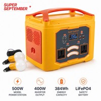 Station d'alimentation portable à batterie solaire 500W 384Wh, batterie LiFePO4, haut-parleur Bluetooth pour extérieur, lumières RGB, charge rapide QC4.0