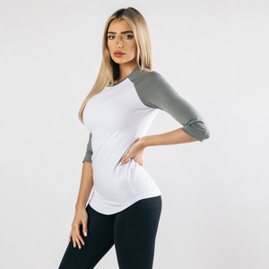 Camiseta de manga raglán 3 por 4 ajustada para mujer, camisetas baratas de algodón raglán 100% para mujer con logotipo personalizado - Product Image 2