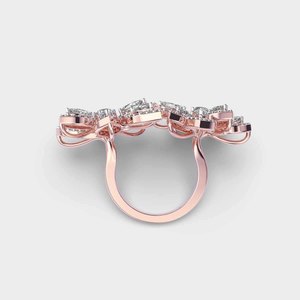 Bague de mariage à deux doigts en diamant de laboratoire taille marquise ronde de 3,0 carats, avec fleur florale en perles, bijoux fins pour femmes - Product Image 2