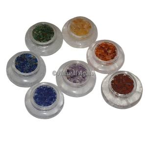 Jeu de disques gravés en sélénite 7 chakras pour la guérison des chakras Reiki Pierres naturelles à 7 chakras de haute qualité fabriquées en Inde - Product Image 3