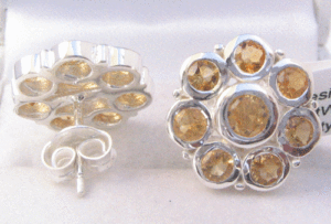 Shah Gems Women's Natural Citrine Earrings 925 Sterling <b>Silver</b> with Rose Gold Bezel Setting <b>Stud</b> Drop Earrings Floral Pattern - Product Image 1