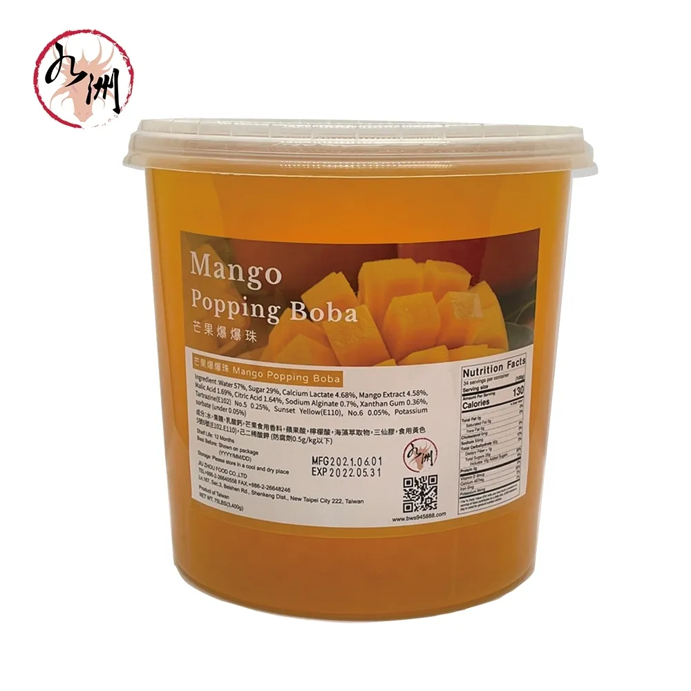 Jiuzhou_Premium Mango Popping Boba 3.4kg-miglior fornitore di Bubble Tea di Taiwan