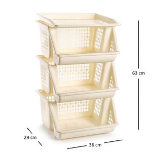 Ripiano in plastica Beige senza BPA a 3 livelli 36x29x63 cm Organizer per frutta e verdura da cucina - Product Image 2