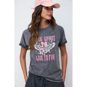 T-shirt ample décontracté imprimé et délavé - Product Image 2