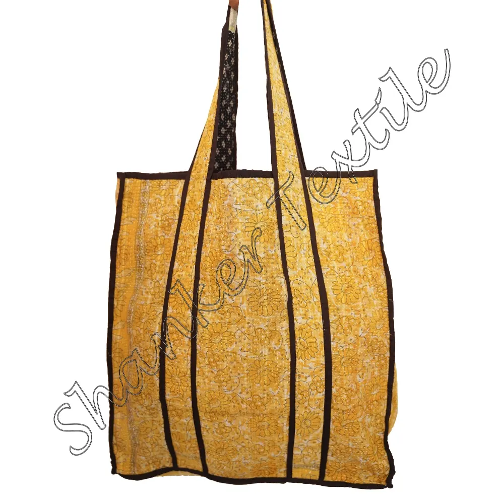 Sacola vintage Banjara Kantha, sacola artesanal de algodão boêmio, sacola de compras de algodão reciclável, feita à mão